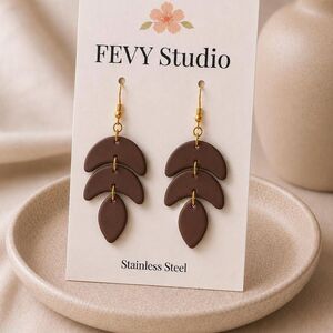 Brown Polymer Clay Statement Earrings | Boho Handmade Dangle Earrings